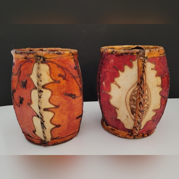 Moroccan Tea Light Leather Candle Henna Lantern, wrought-iron, handmade set of 2 - Picture 1 of 7